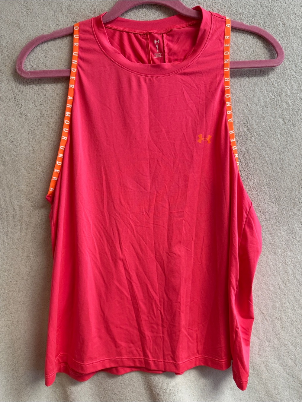 Under Armour Pink Tank with Orange Logo Straps
